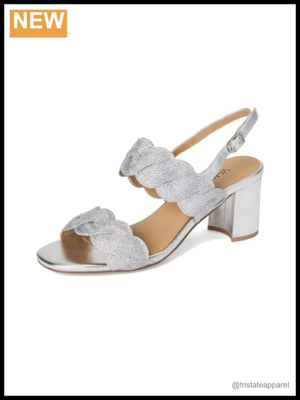 VANELi Womens Lettie Woven Metallic Block Dress Sandals Mid Heel